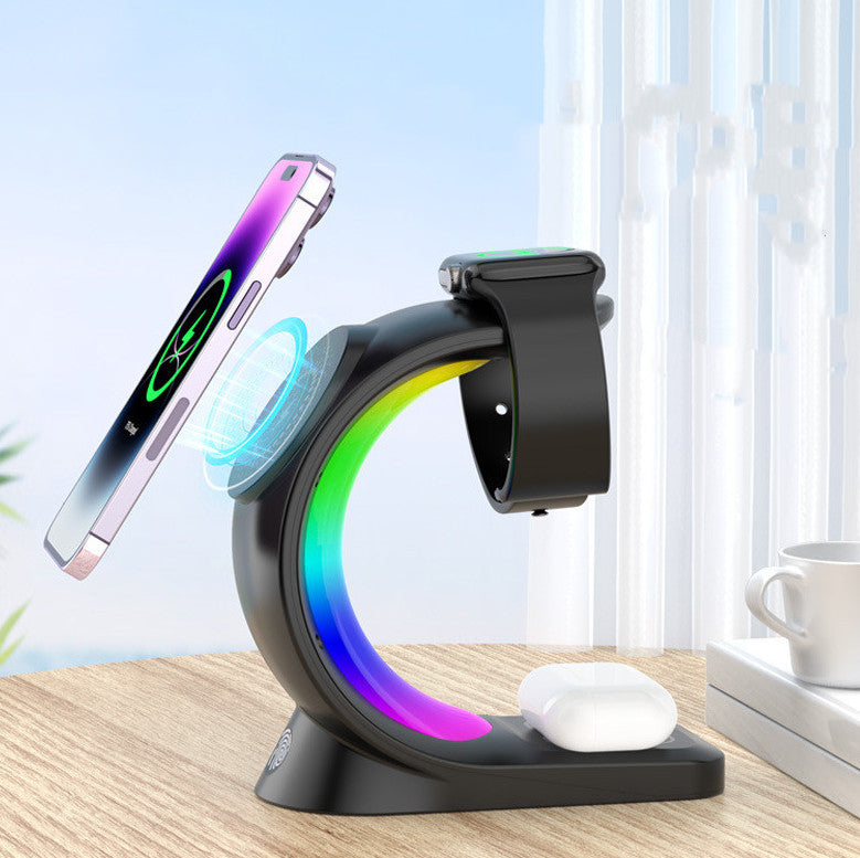 4 In 1 Magnetic Wireless Charger Fast Charging For Smart Phone Atmosphere Light Charging Station For Airpods Pro I-phone Watch Nak Health and Beauty