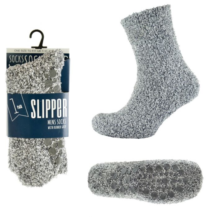 Mens Grey Cosy Slipper Socks Nak Health and Beauty