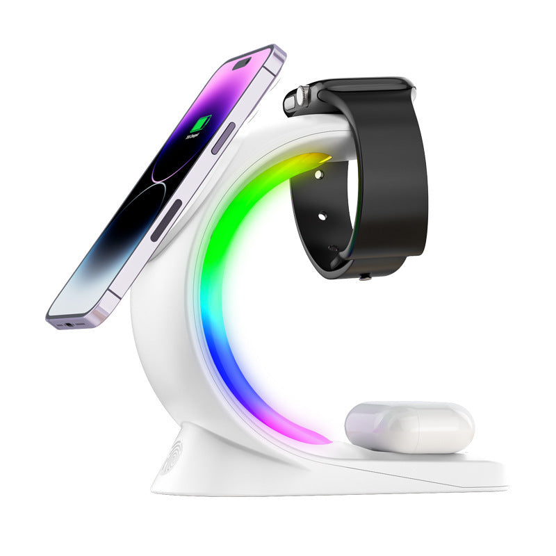 4 In 1 Magnetic Wireless Charger Fast Charging For Smart Phone Atmosphere Light Charging Station For Airpods Pro I-phone Watch Nak Health and Beauty