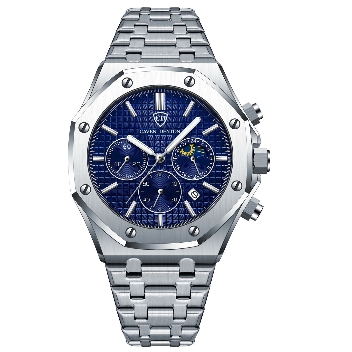 Waterproof High-grade Three Eyes And Six Needles Multi-functional Moon Phase Men's Steel Strap Watch Nak Health and Beauty