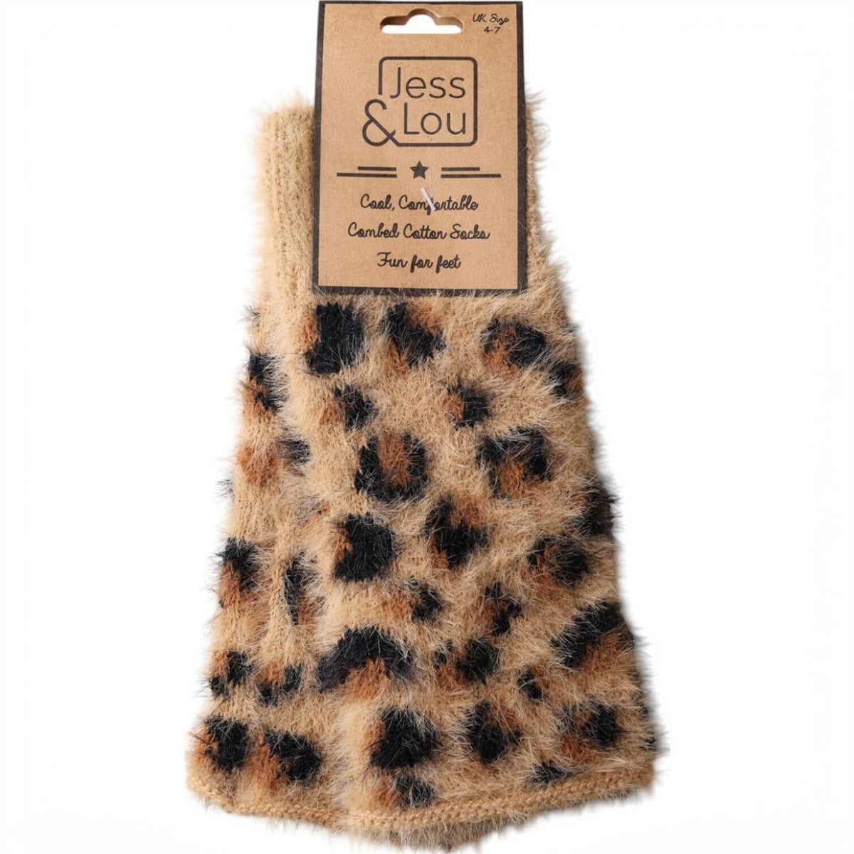 Jess & Lou Tan Leopard Fluffy Knit Fingerless Gloves GL290 Nak Health and Beauty