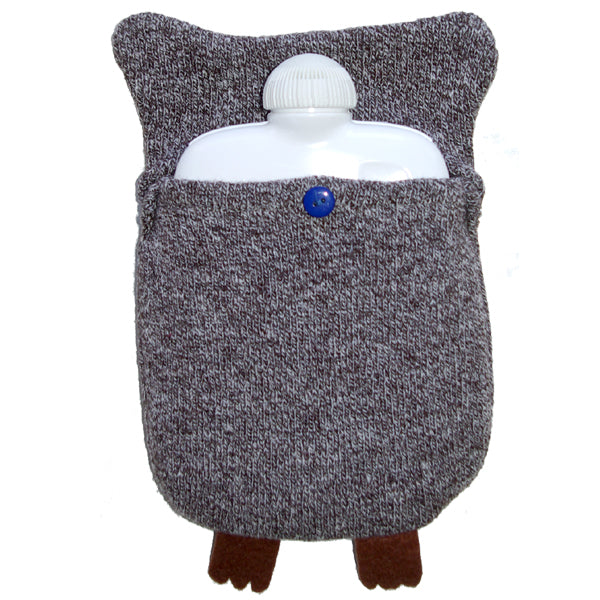 Hugo Frosch Children's eco-hot water bottle 0.8 l with knit cover "owl" brown-melange Nak-Health-&-Beauty-