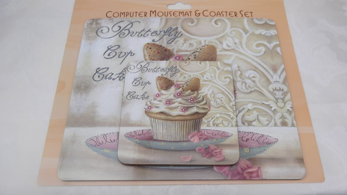 Butterfly Cupcake Mouse mat And Coaster Gift Set Nak-Health-&-Beauty-