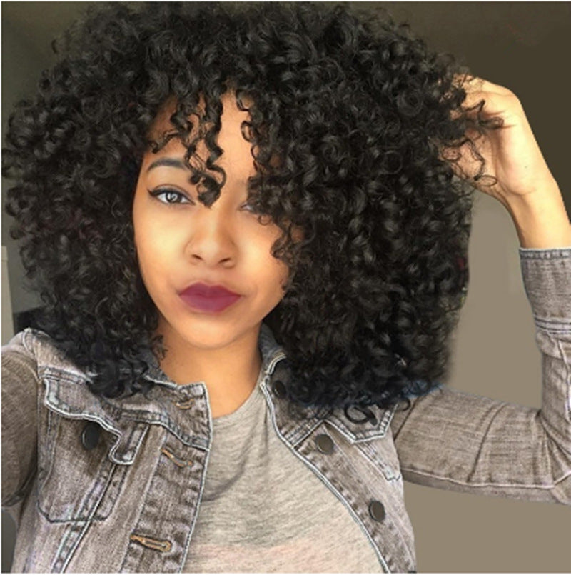 Manufacturers Supply European And American Wigs, African Short Curly Hair Female Wigs, Fluffy Small Curly Bangs, Long Curly Hair Wigs, Wigs Nak Health and Beauty