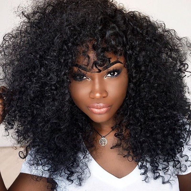 Manufacturers Supply European And American Wigs, African Short Curly Hair Female Wigs, Fluffy Small Curly Bangs, Long Curly Hair Wigs, Wigs Nak Health and Beauty