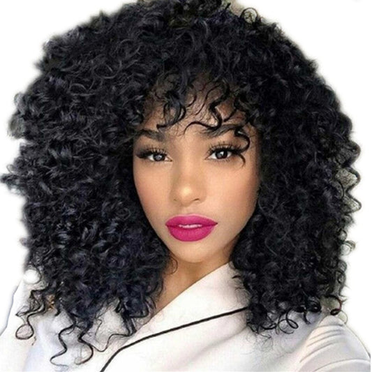Manufacturers Supply European And American Wigs, African Short Curly Hair Female Wigs, Fluffy Small Curly Bangs, Long Curly Hair Wigs, Wigs Nak Health and Beauty