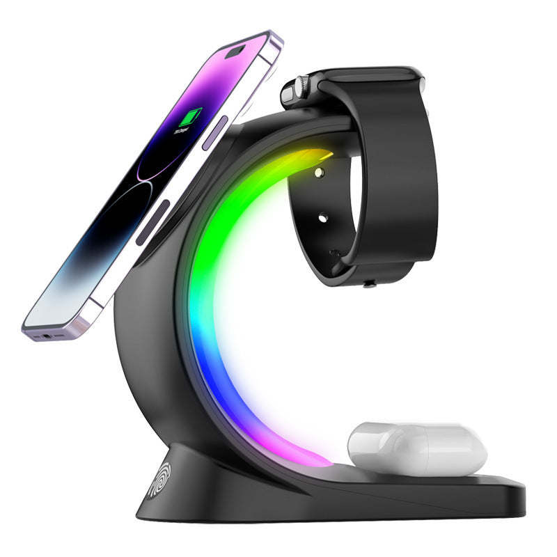 4 In 1 Magnetic Wireless Charger Fast Charging For Smart Phone Atmosphere Light Charging Station For Airpods Pro I-phone Watch Nak Health and Beauty