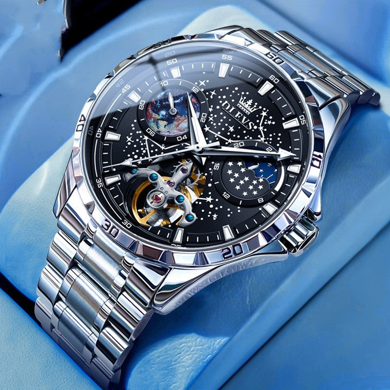 Fashion Starry Sky Mechanical Watch Business Hollow Waterproof Men Nak Health and Beauty