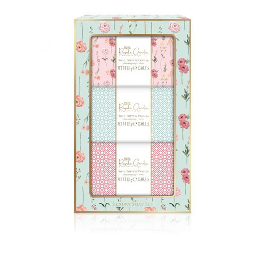 Royale Garden Rose, Poppy & Vanilla Luxury Wrapped Soaps Gift Set Nak Health and Beauty