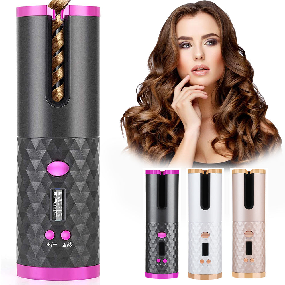Rechargeable Automatic Hair Curler Women Portable Hair Curling Iron LCD Display Ceramic Curly Rotating Curling Wave Styer Nak Health and Beauty