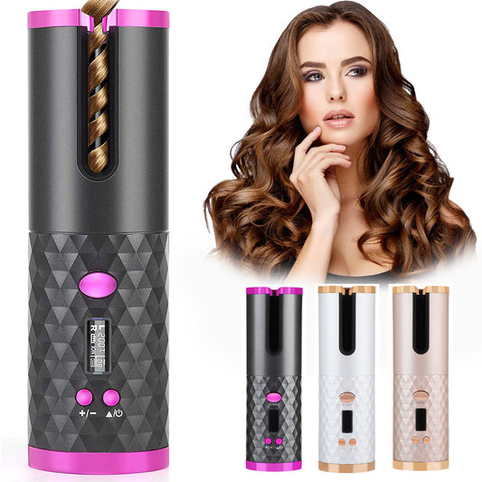 Rechargeable Automatic Hair Curler Women Portable Hair Curling Iron LCD Display Ceramic Curly Rotating Curling Wave Styer Nak Health and Beauty