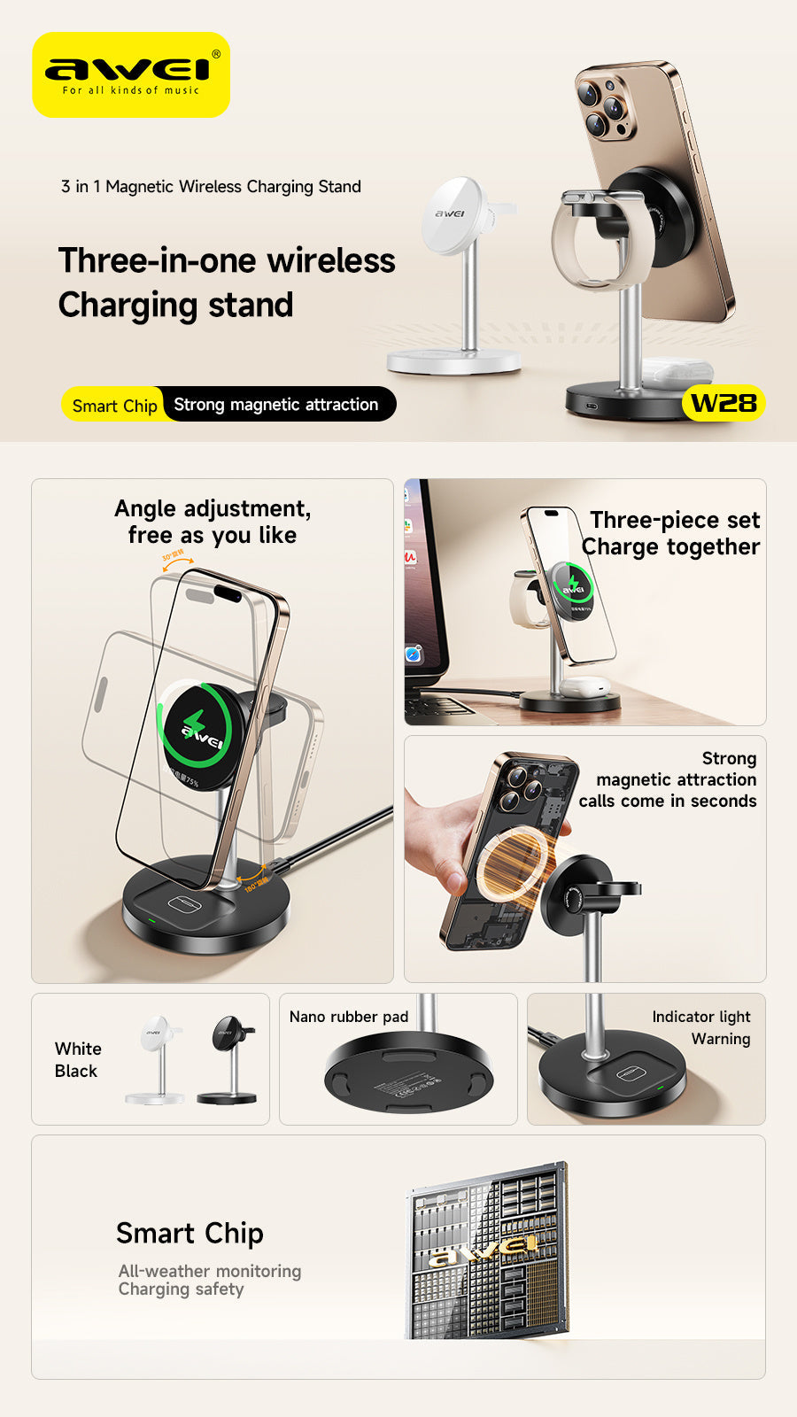 AWEI 3-in-1 Multi-function Wireless Charger Nak Health and Beauty