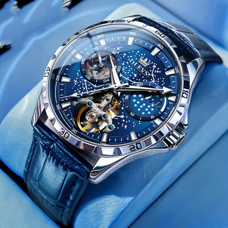 Fashion Starry Sky Mechanical Watch Business Hollow Waterproof Men Nak Health and Beauty