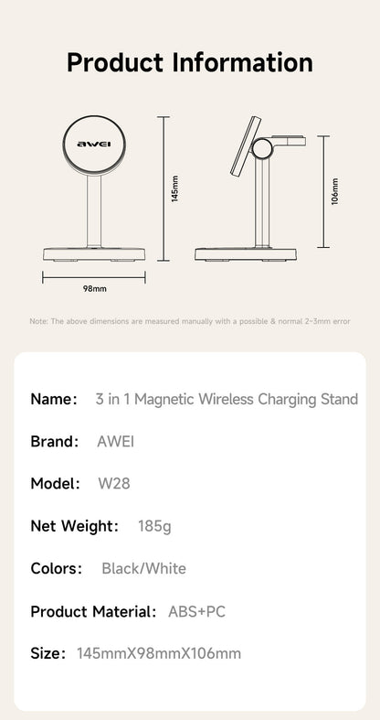AWEI 3-in-1 Multi-function Wireless Charger Nak Health and Beauty