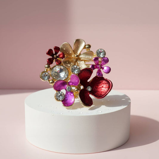 Floral Bouquet Cluster Crystal Magnetic Brooch Hot Pink Nak Health and Beauty