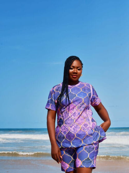 Womens African Print Shorts with Short Sleeve Top Large Nak Health and Beauty