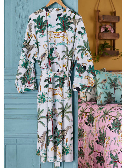Jungle Print Dressing Gown - White Nak Health and Beauty