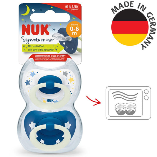 NUK
SIGNA NIGHT BLUE SILICONE SOOTHER S1 2PK Nak Health and Beauty