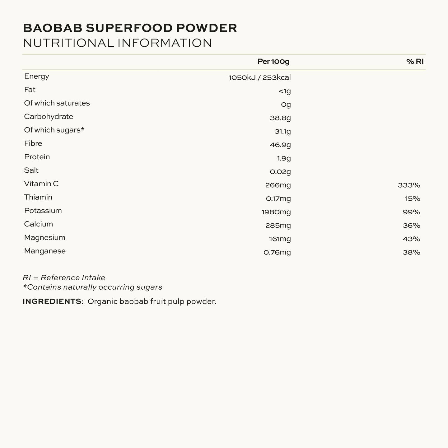 Organic Baobab Powder | Superfood For Energy & Immunity 80g Nak Health and Beauty