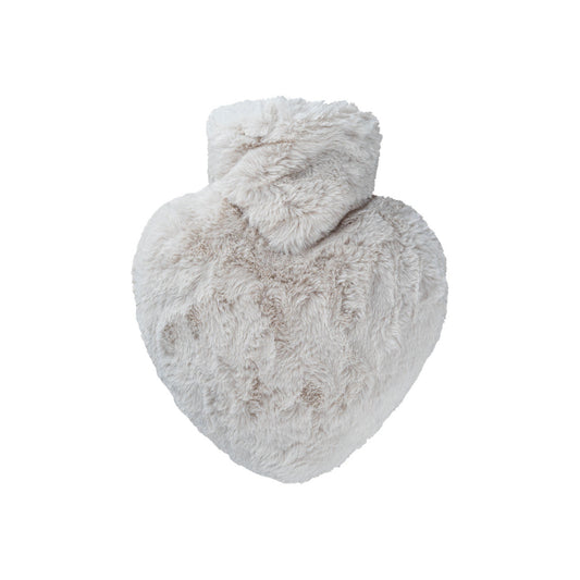 Hot water bottle heart 1.0 l with long-haired fleece cover taupe Nak Health and Beauty