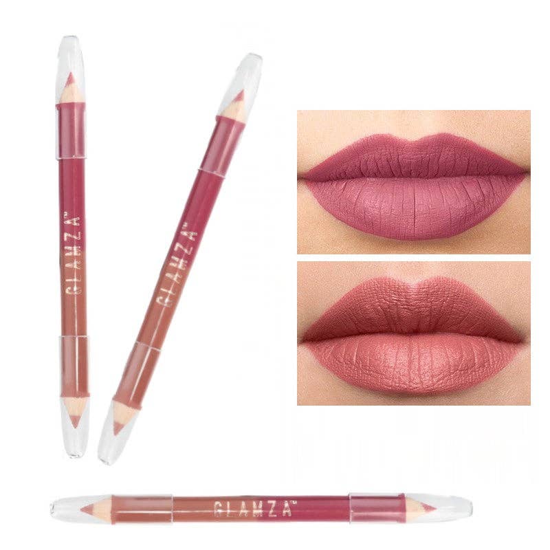 Glamza Two-Colour Dual-Sided Lip Pencil - Berry Kiss and Spiced Nude – Define & Enhance Your Lips Nak Health and Beauty