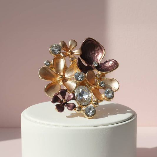 Floral Bouquet Cluster Crystal Magnetic Brooch Nak Health and Beauty