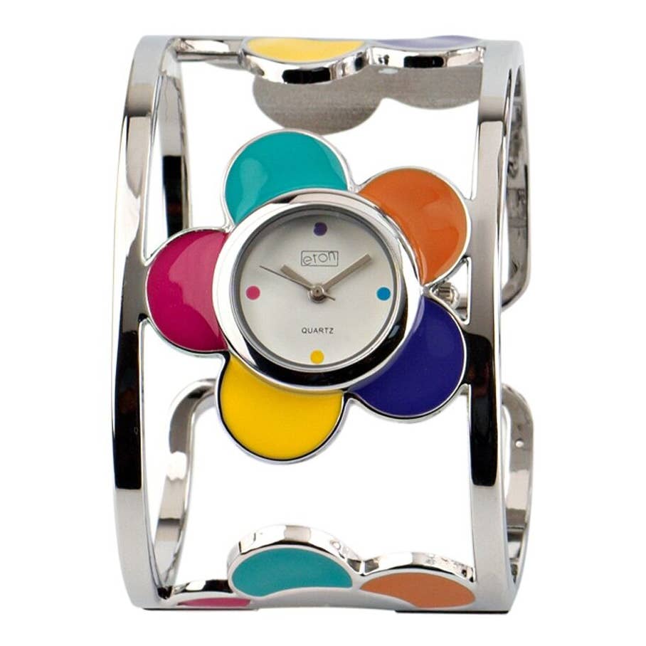 Multicoloured Enamelled Flower Bangle Wrist Watch Nak Health and Beauty