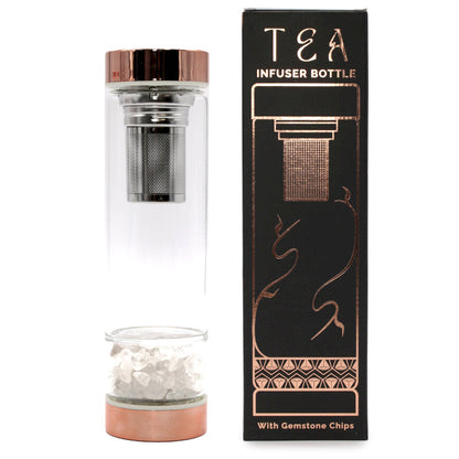 Crystal Glass Tea Infuser Bottle - Rose Gold - Rock Quartz Nak Health and Beauty