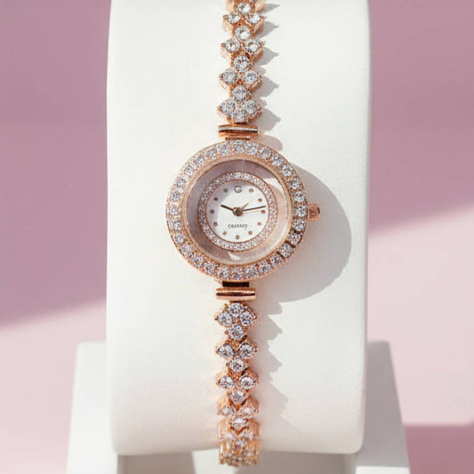 Crystal Bezel Round Face Link Watch Nak Health and Beauty