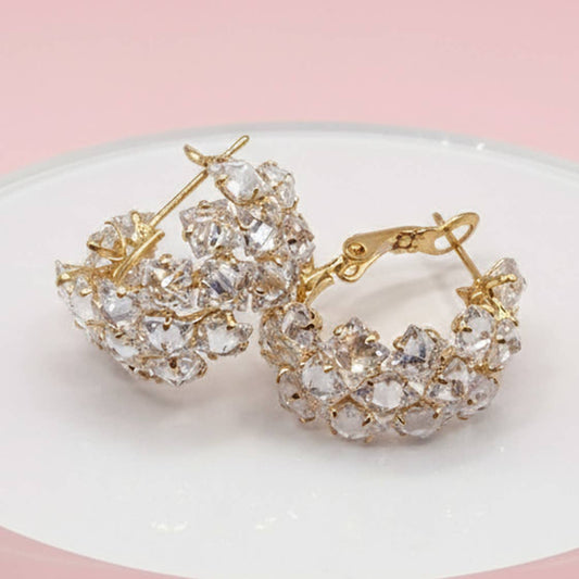 Crystal Round Huggie Stud Earrings Nak Health and Beauty