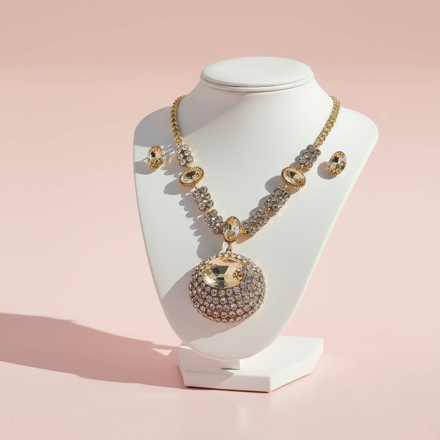 Oval Jewelled Crystal Necklace & Earrings Set Nak Health and Beauty