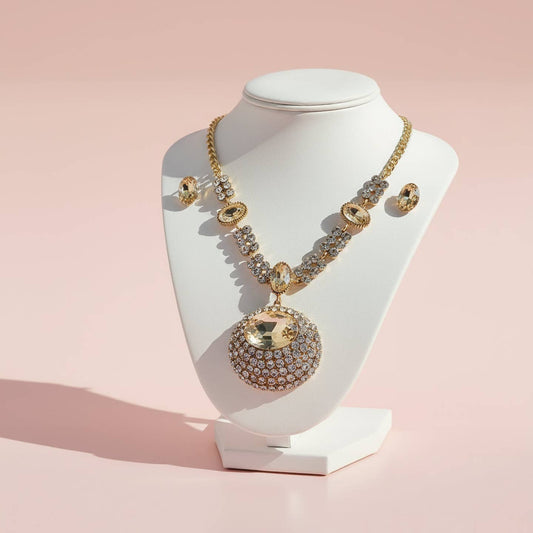 Oval Jewelled Crystal Necklace & Earrings Set Nak Health and Beauty