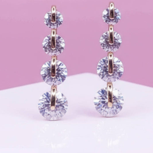 Brilliant Cut Long Crystal Stud Earrings Gold Nak Health and Beauty