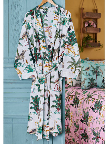 Jungle Print Dressing Gown - White Nak Health and Beauty