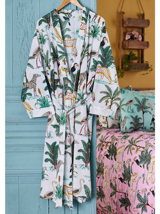 Jungle Print Dressing Gown - White Nak Health and Beauty