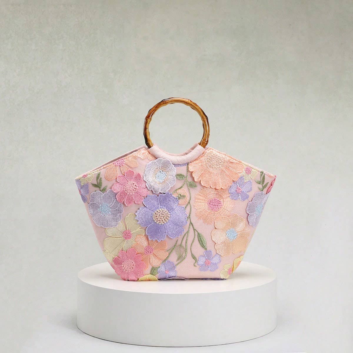 New

3D Flowers Pastel Handbag with Bamboo Handle Nak Health and Beauty