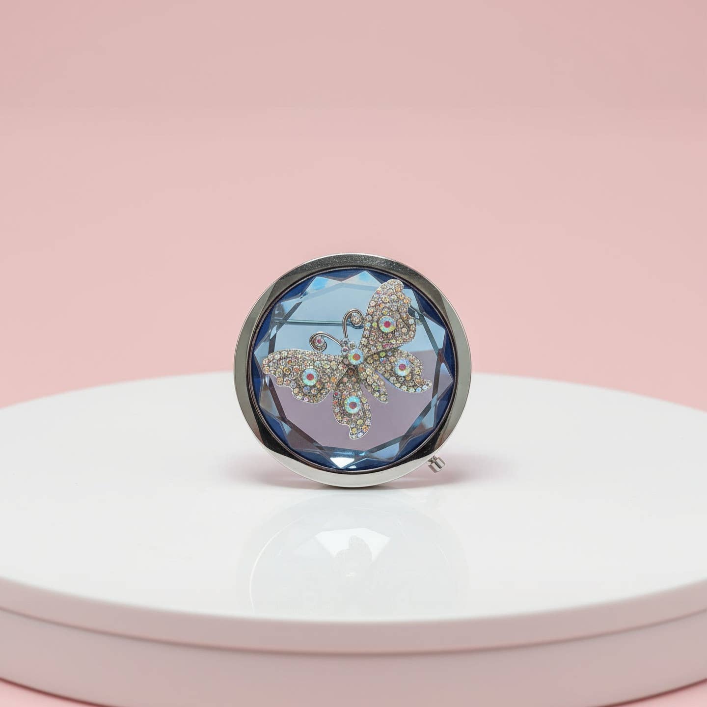 Butterfly Sparkly Compact Mirror with Gift Box Blue Nak Health and Beauty