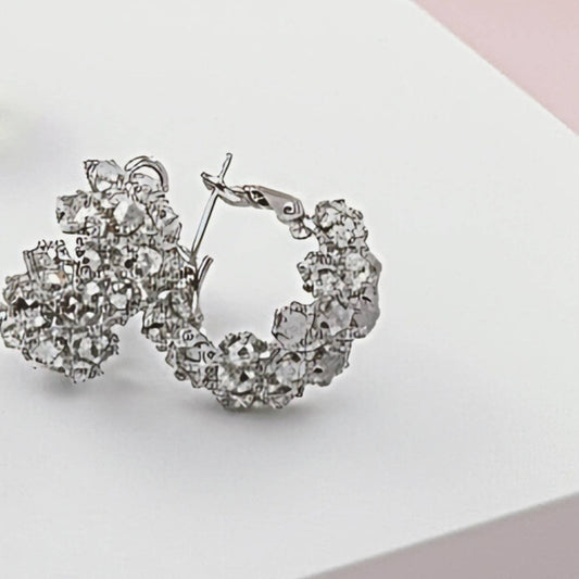 Crystal Round Huggie Stud Earrings Silver Nak Health and Beauty