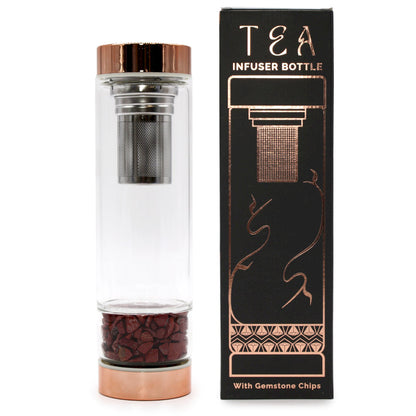 Crystal Glass Tea Infuser Bottle - Rose Gold - Red Jasper Nak Health and Beauty