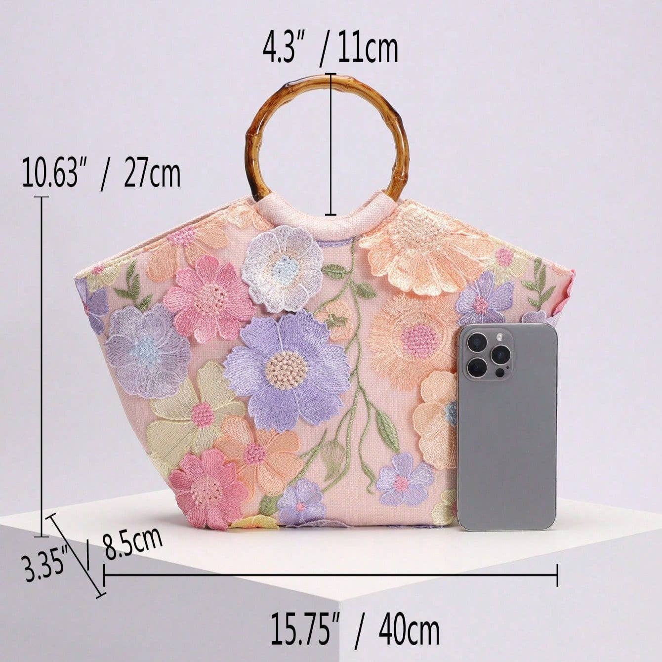 New

3D Flowers Pastel Handbag with Bamboo Handle Nak Health and Beauty