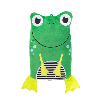 Children's eco hot water bottle 0.8 l with "Frog" green velor cover