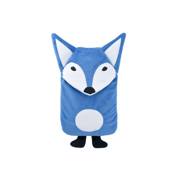 Children's eco-hot water bottle 0.8 l with cover "Mr. Fox" blue