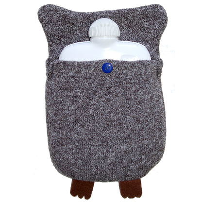 Children's eco-hot water bottle 0.8 l with knit cover "owl" brown-melange