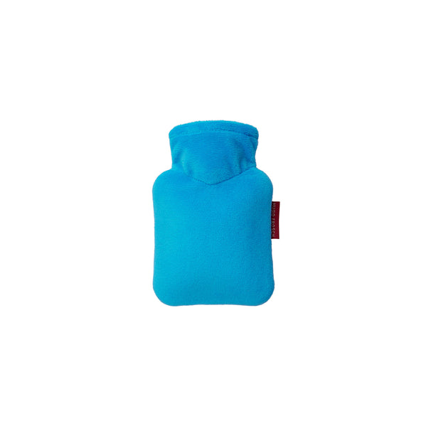Mini hot-water bottle 0.2 litre with a water-blue velor cover