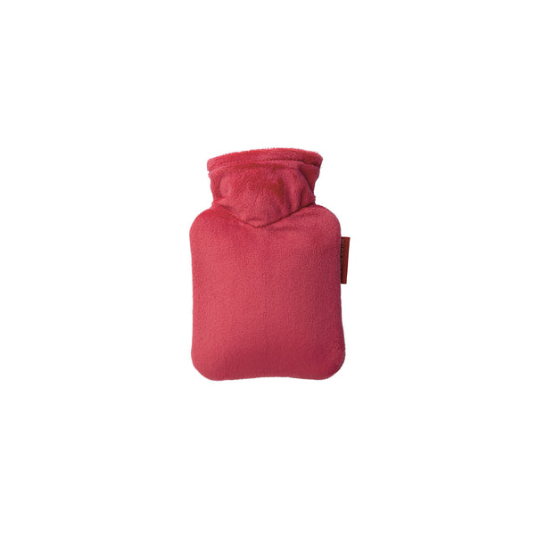 Mini hot-water bottle 0.2 litre with velor cover, tomato red