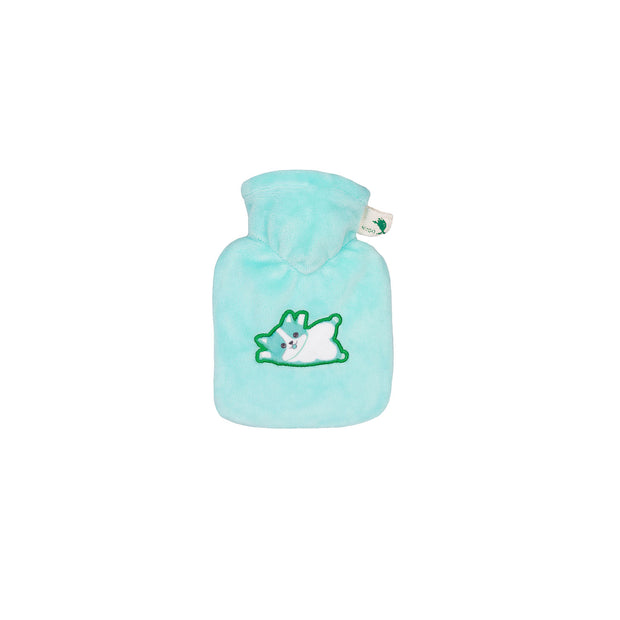 Mini hot water bottle 0.2 litre with velor cover mint cat